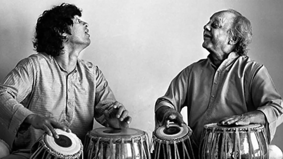 Zakir Hussain and Ustad Allarakha. (Photo courtesy: Ustad Allarakha Institute of Music )