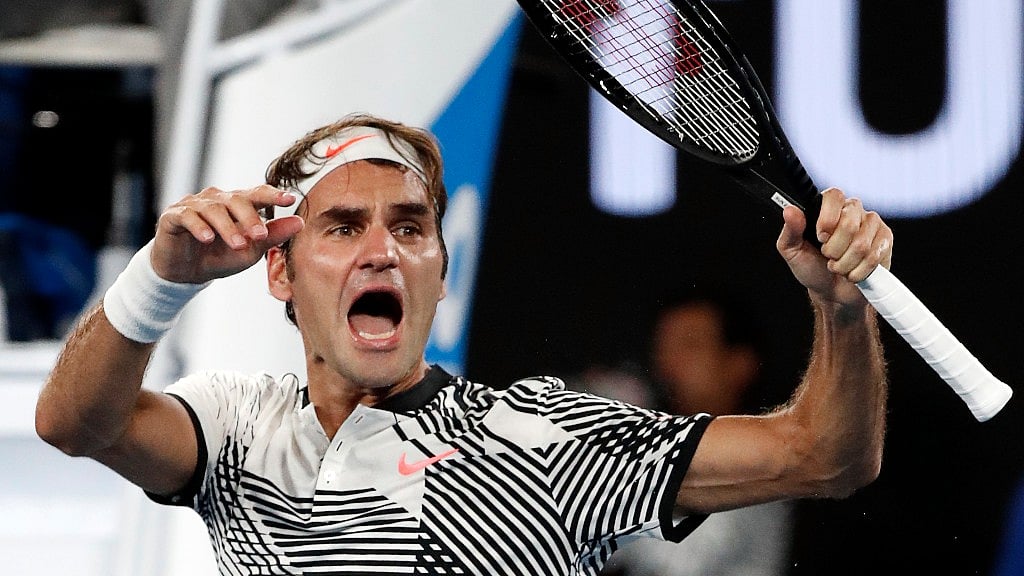 Roger Federer celebrates during his Australian Open campaign. (Photo: AP)