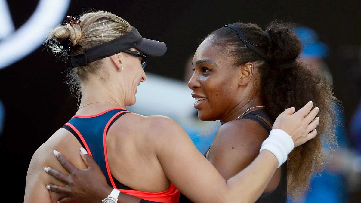 United States’ Serena Williams, right, is congratulated by Croatia’s Mirjana Lucic-Baroni, after winning their semifinal at the Australian Open. (Photo: AP)