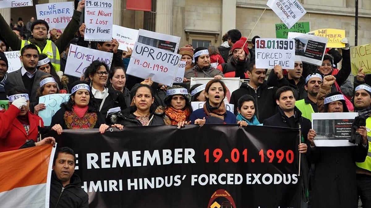 Protests in remembrance of the day that drove any Kashmiri Pandit’s out of the Kashmir valley. (Photo Courtesy: Twitter/ <a href="https://twitter.com/search?q=pawan%20durani&src=typd">Pawan Durani</a>)