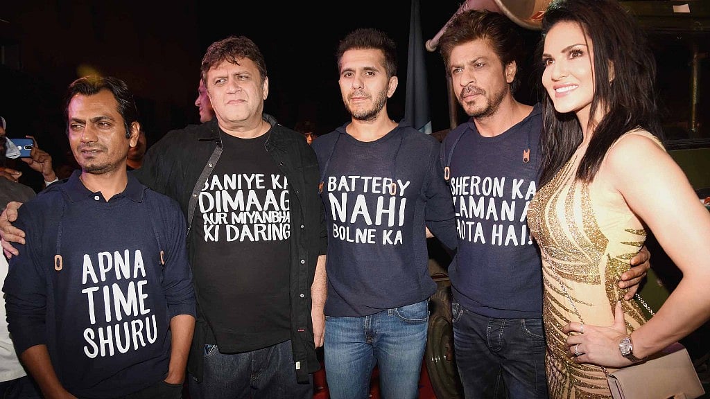 Nawazuddin Siddiqui, Rahul Dholakia, Ritesh Sidhwani, Shah Rukh Khan and Sunny Leone at the <i>Raees </i>success bash. (Photo: Yogen Shah)