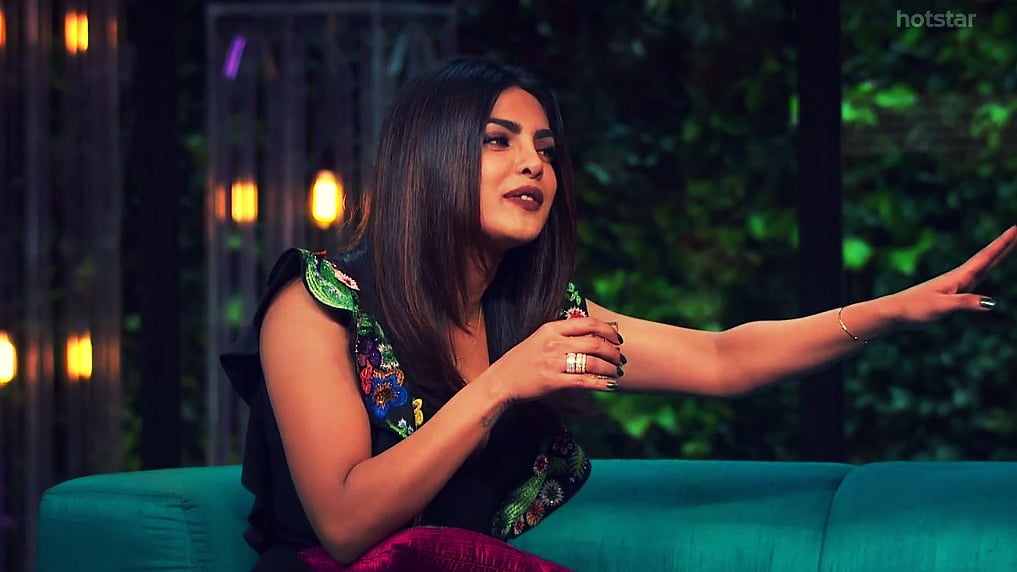 Priyanka Chopra’s confession time on the couch with Karan Johar. (Photo courtesy: Hotstar)