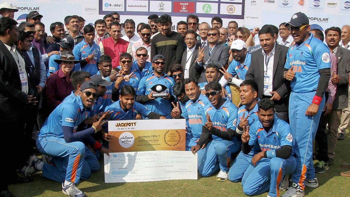 The Indian blind cricket team celebrate an earlier win at the T20 World Cup. (Photo: PTI)