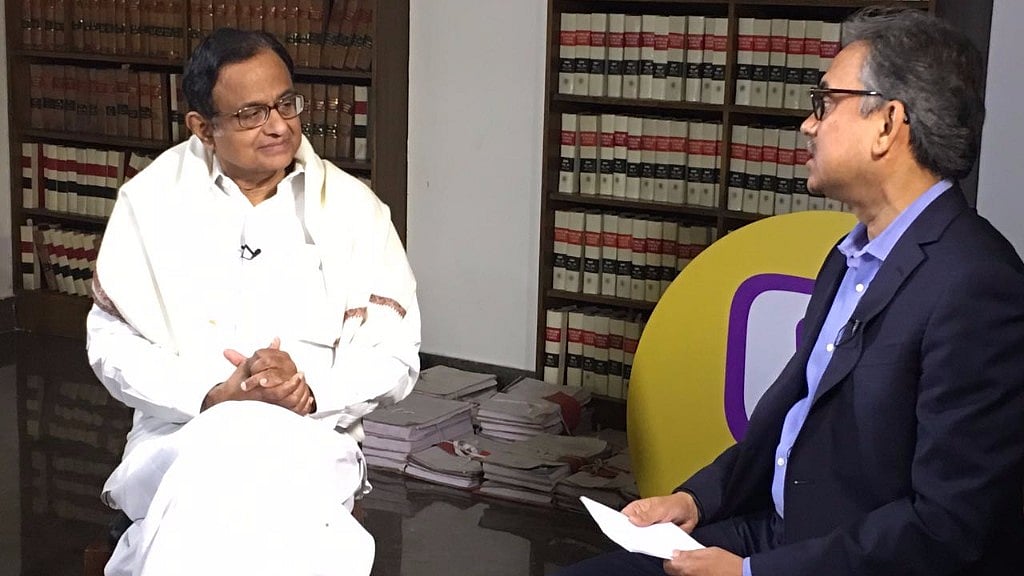 

P Chidambaram during a conversation with <b>The Quint</b>’s Sanjay Pugalia. (Photo: <b>The Quint</b>/Tejas Alhat)