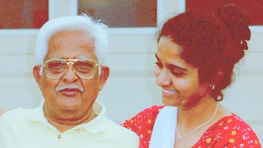 Ehsan Jafri with daughter Nishrin. (Photo Courtesy: Facebook/<a href="https://www.facebook.com/Nishrin.Nargis.Jafri.Hussain">Nishrin Jafri Hussain</a>)