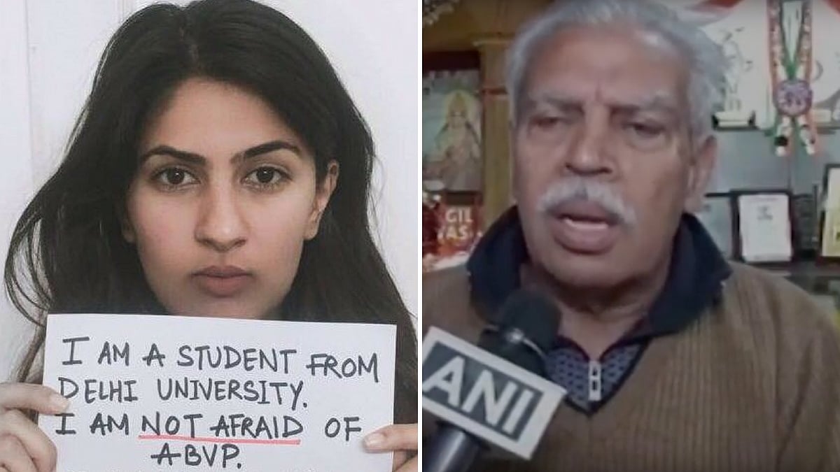 Gurmehar Kaur and NK Kalia, father of Captain Saurabh Kalia, who was tortured and killed by the Pakistani army. (Photo: <b>The Quint</b>)