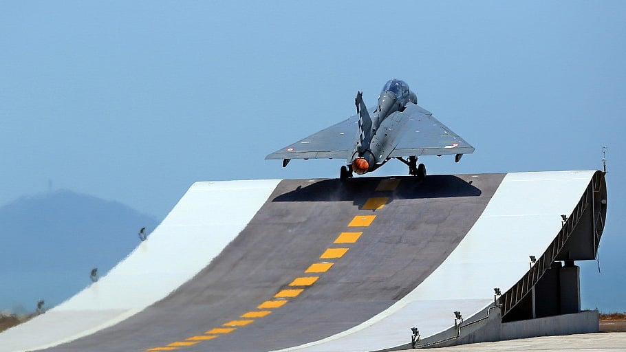 The LCA Tejas’ Naval Prototype. During the month of April 2016, the Prototypes (both NP-1 and NP-2) contributed significantly towards the carrier compatibility flight testing process. (Photo Courtesy: <a href="http://gallery.tejas.gov.in/Gallery/Goa-Detachment-LCA-Navy-2016/i-W7KVdw6/A">Deb Rana/ADA</a>)