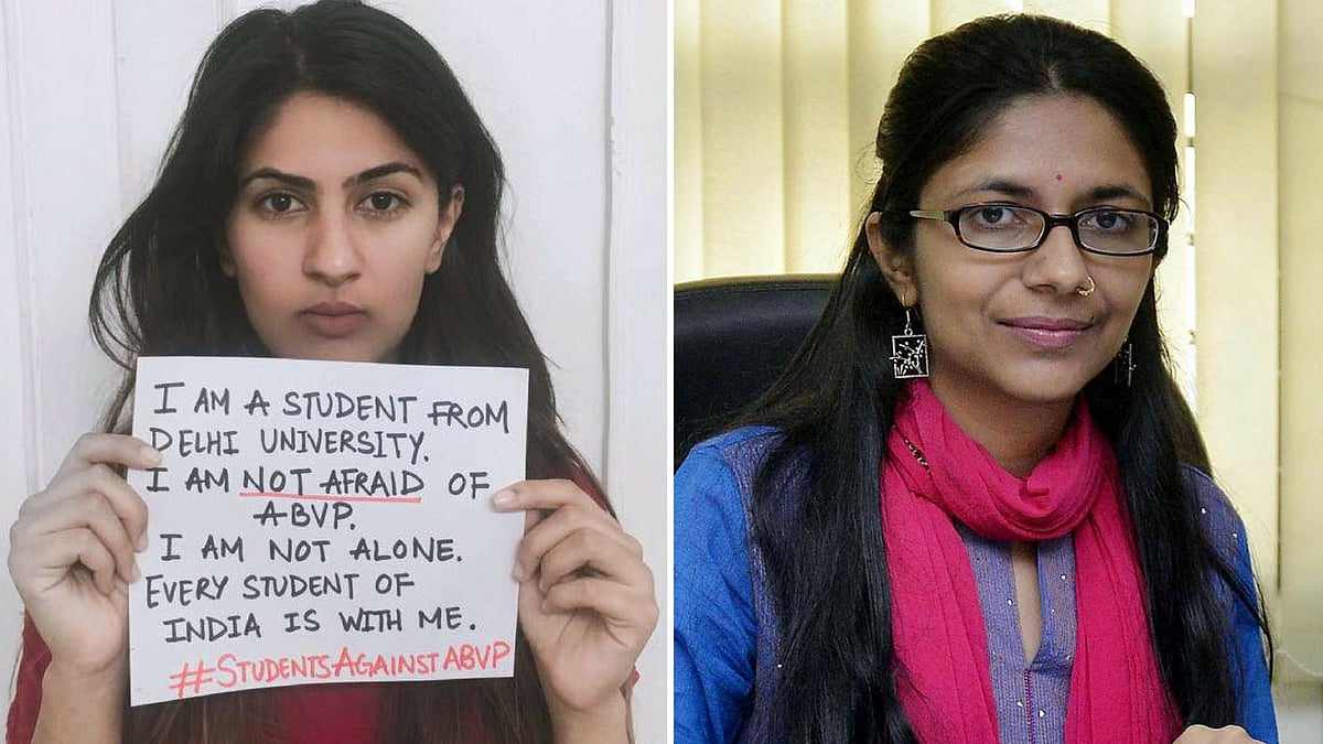 Gurmehar Kaur (<i>left</i>) and Swati Maliwal. (Photo: Altered by <b>The Quint</b>)