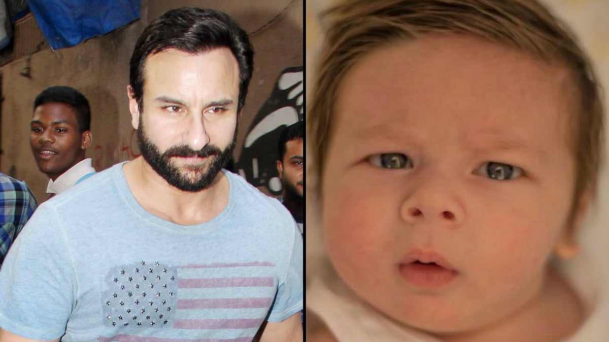Saif Ali Khan talks about his little son, Taimur. (Photo Courtesy: Yogen Shah/altered by <b>The Quint</b>)