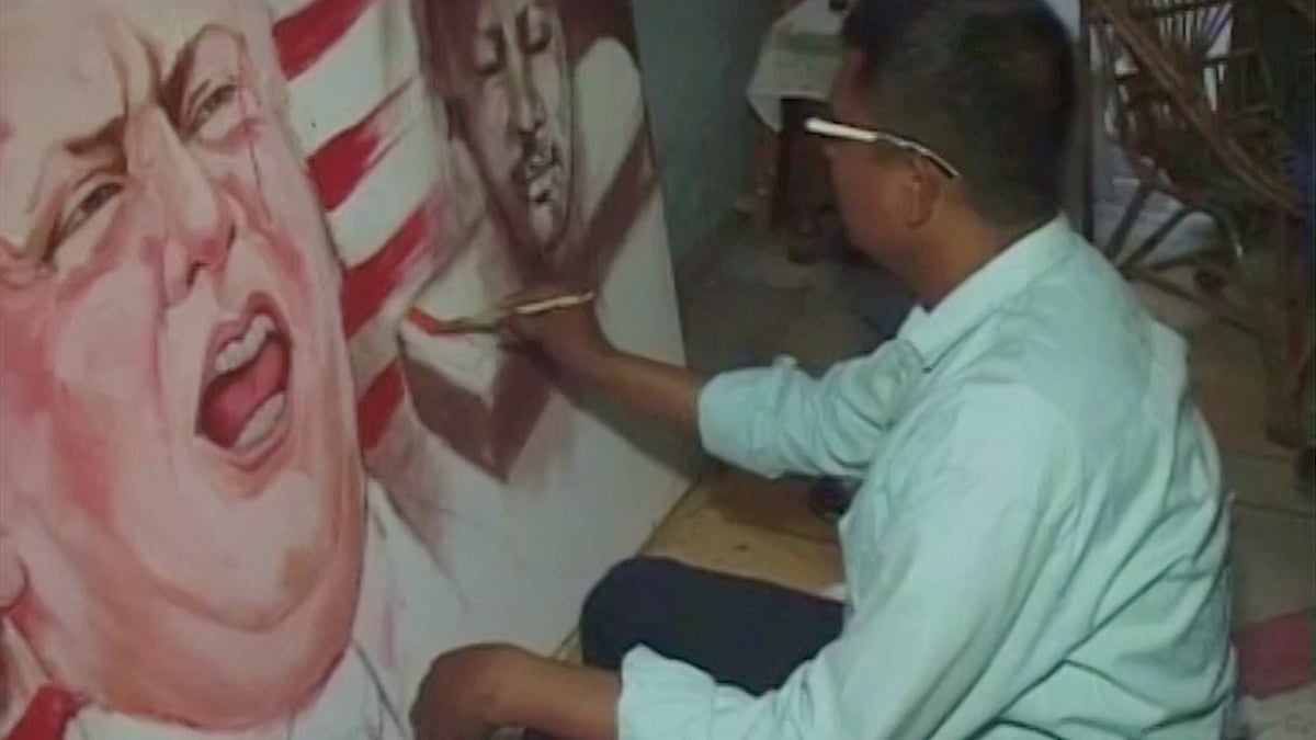 The painting also depicts Donald Trump, as the painter believes the US President’s ‘racist stance’ led to the hate crime. (Photo: ANI Screengrab)
