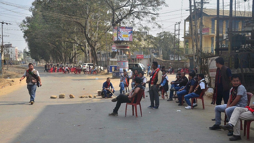 Image used fore represenation only. Nagaland protesters block a road during a bandh across the state in Dimapur.