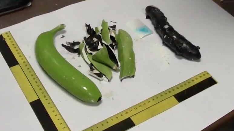 Cocaine smuggled in bananas (Photo Courtesy: Ruptly Screengrab)