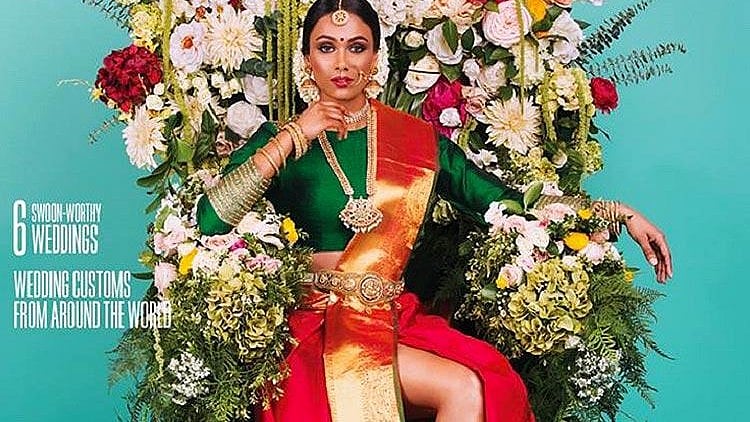 A slit in the saree that reveals model Thanuska Subramaniam’s legs seems to have irked some. (Photo Courtesy: Facebook/<a href="https://www.facebook.com/jodibridal/photos/a.113278188802073.15578.108871362576089/1014151782048038/?type=1&amp;theater">Jodi Bridal Show</a>)