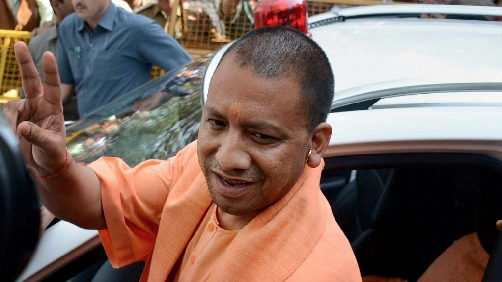 Uttar Pradesh CM Yogi Adityanath leaves after a meeting in Lucknow on Monday. (Photo: PTI)