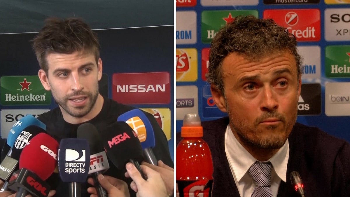 Gerard Pique (L) and Luis Enrique (R). (Photo: AP/SNTV)