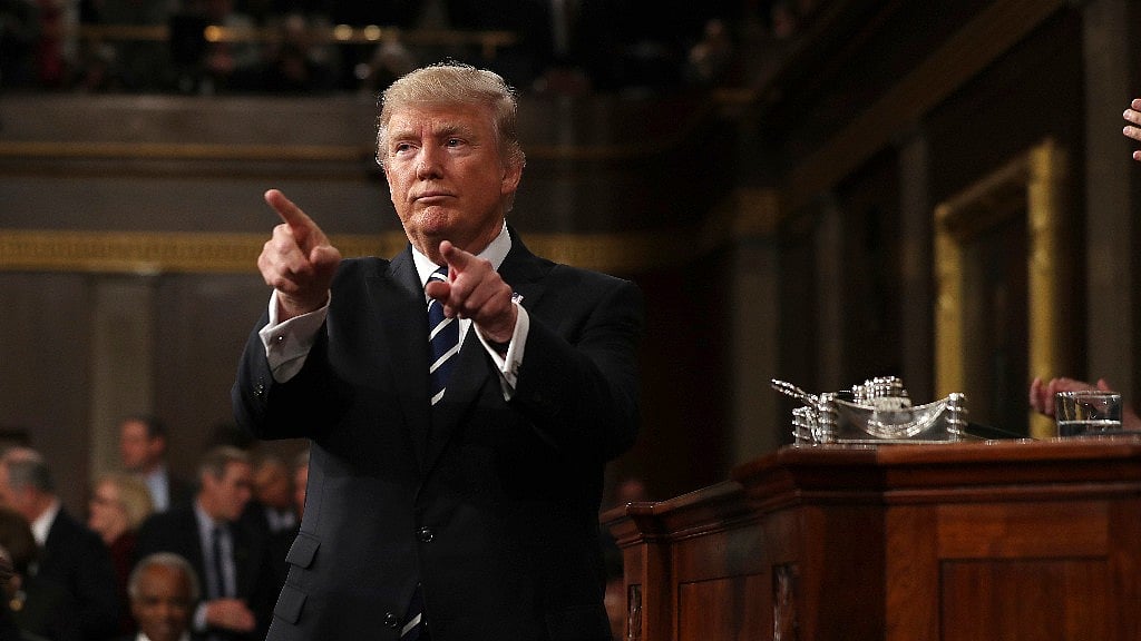 

President Donald Trump reacts after addressing a joint session of Congress on Capitol Hill in Washington. (Photo: AP)
