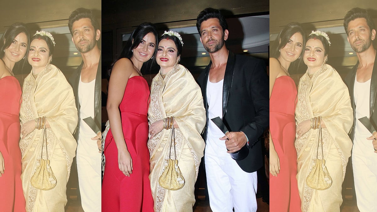 Katrina Kaif, Rekha and Hrithik pose for photographers. (Photo: Yogen Shah)