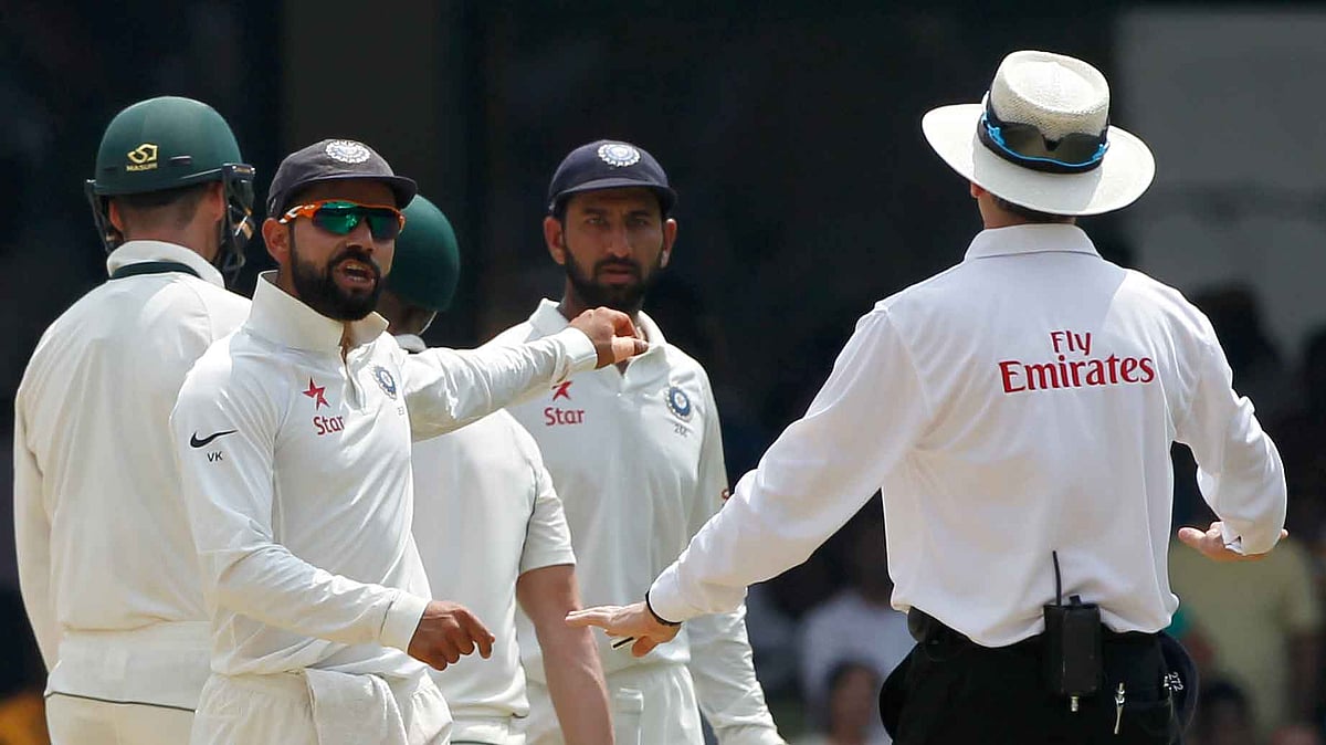 Virat Kohli went complaining to the umpires after Steve Smith asked his dressing roo, for help regarding a DRS appeal. (Photo: BCCI)