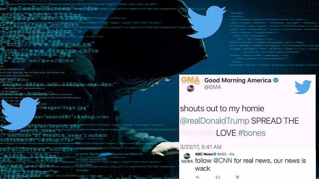 ABC and Good Morning America’s Twitter handle was hacked on Thursday. (Photo: Screenshot/<a href="mailto:<blockquote class="twitter-tweet" data-lang="en"><p lang="en" dir="ltr">.<a href="https://twitter.com/ABC">@ABC</a> is apparently hacked on Twitter, have pronounced <a href="https://twitter.com/tylerthecreator">@tylerthecreator</a> as dying on a tour bus crash and other crazy fake news. <a href="https://t.co/B3YepsmkO4">pic.twitter.com/B3YepsmkO4</a></p>&mdash; Ernest Owens (@MrErnestOwens) <a href="https://twitter.com/MrErnestOwens/status/844861066056126466">March 23, 2017</a></blockquote><script async src="//platform.twitter.com/widgets.js" charset="utf-8"></script>">Twitter</a>/Altered by <b>The Quint</b>)