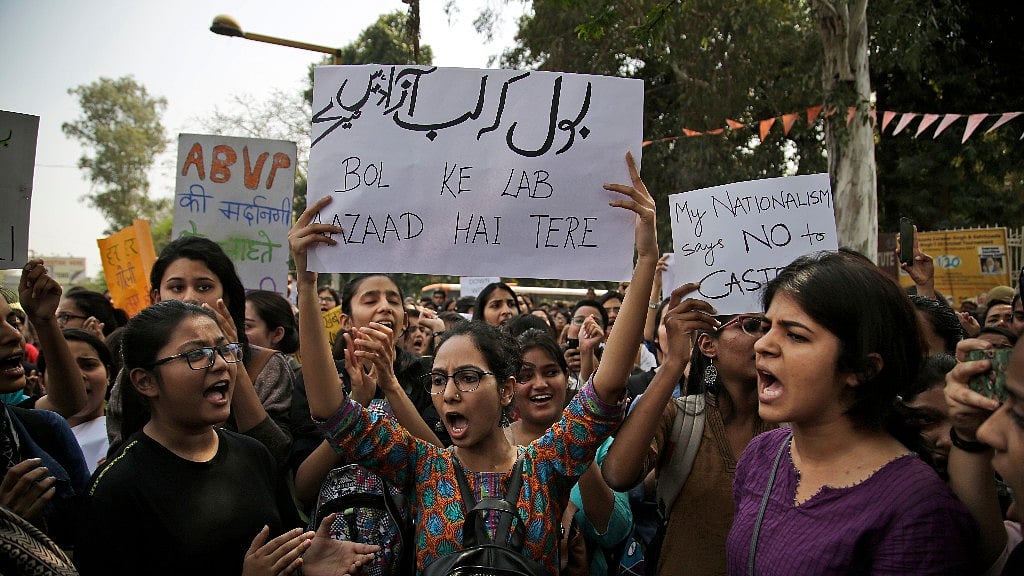 Students at a protest in Delhi University. (Photo Courtesy: AP)