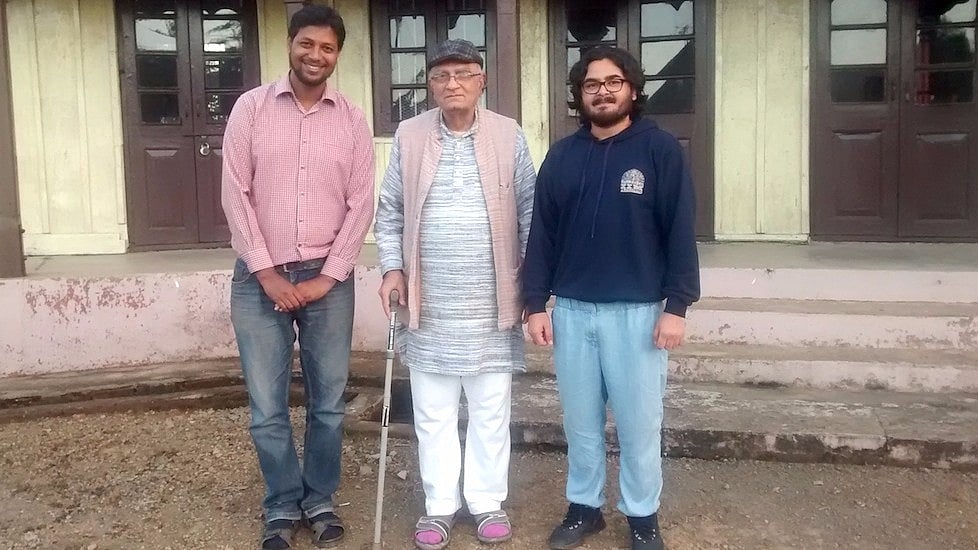 Natwarbhai Thakkar (centre) with visitors at the Gandhi Ashram in Chuchuyimlang village in Nagaland. (Photo Courtesy: Ajit Kanitkar)