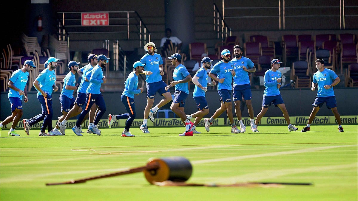 Team India’s training session in Bengaluru on the eve of the second Test. (Photo: PTI)