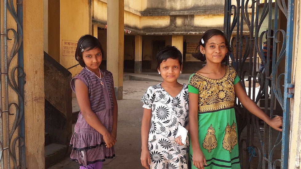 The confident children of Bamuha village in Murshidabad district welcome visitors to their school. (Photo Courtesy: Chhandosree)
