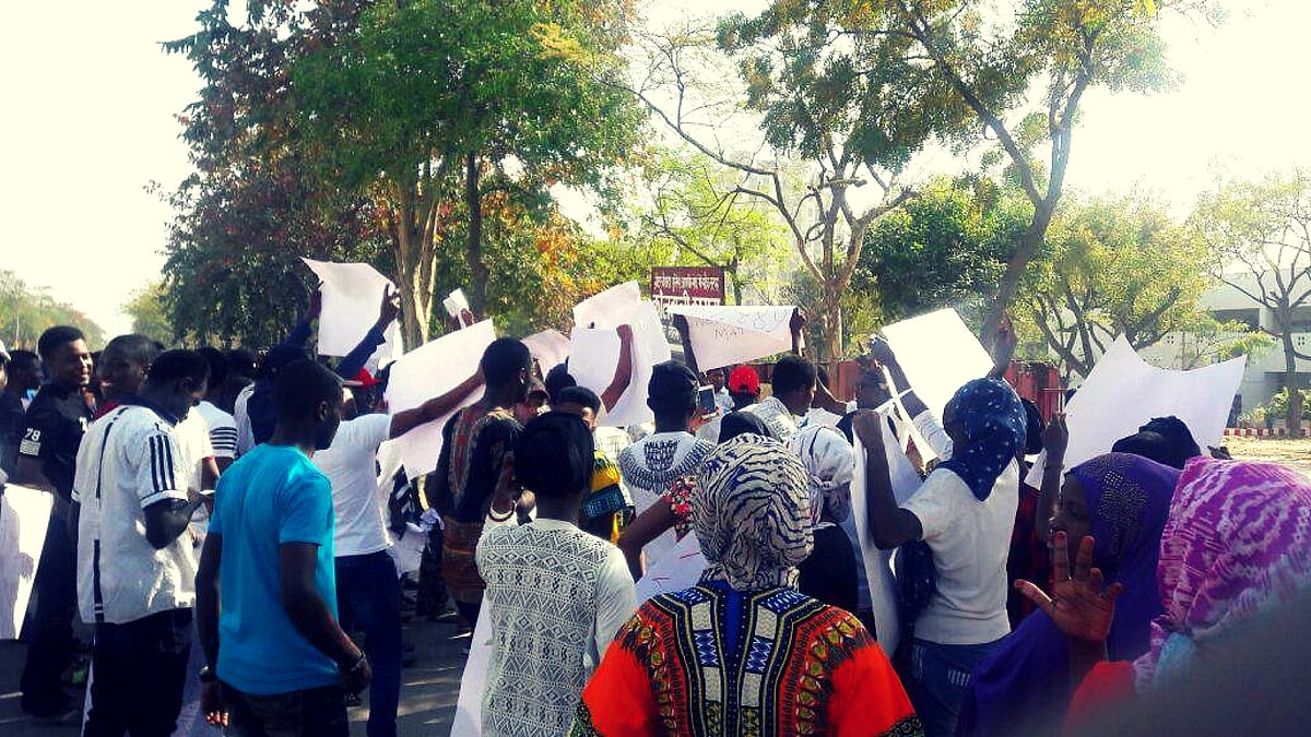 A protest by Nigerian students in Greater Noida. (Photo Courtesy: Facebook/ <a href="https://www.facebook.com/AssociationOfAfricanStudentsInIndia/">Association of African Students in India</a>)