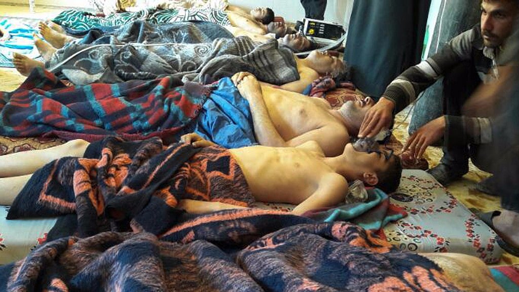 In this picture taken on 4 April, 2017, victims of the suspected chemical weapons attack lie on the ground, in Khan Sheikhoun, in the northern province of Idlib, Syria (Photo: AP)