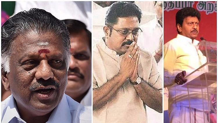 From Left to Right: O Panneerselvam, TTV Dhinakaran, V Dhivakaran (Photo Courtesy: The News Minute)