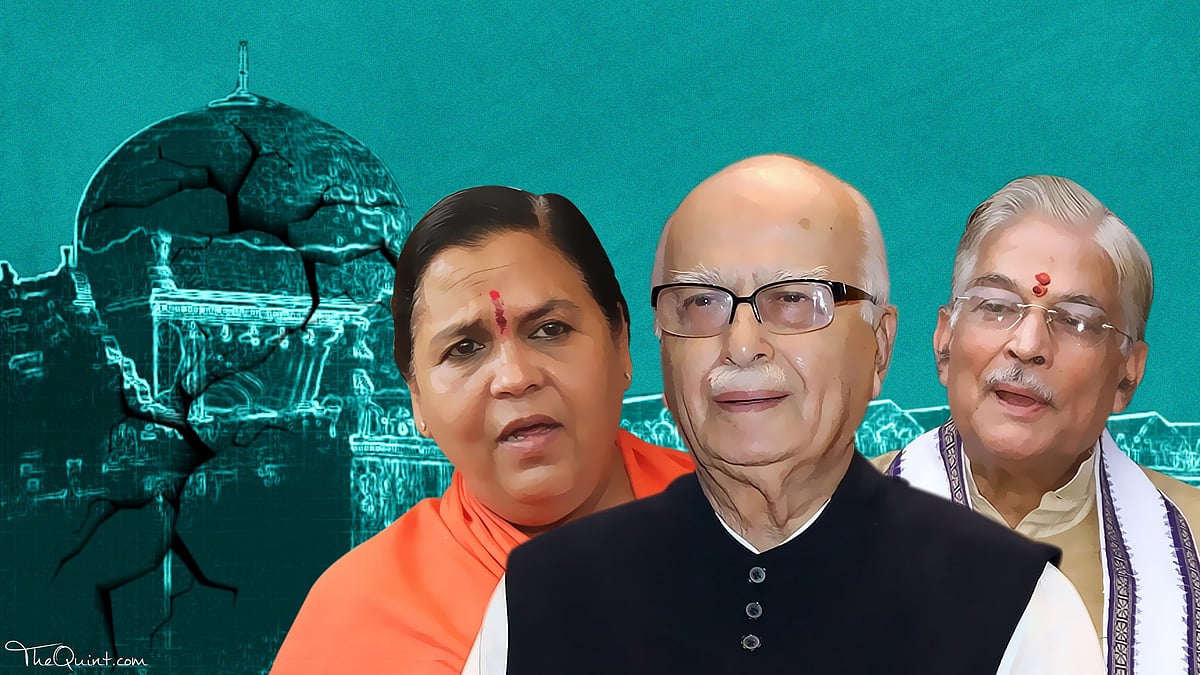 (From L-R) Uma Bharti, LK Advani and MM Joshi. (Photo: <b>The Quint</b>)