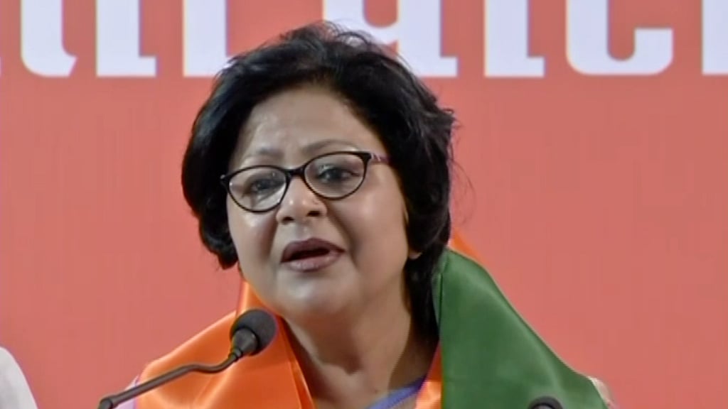 Barkha Shukla Singh joined the BJP on Saturday. (Photo Courtesy: ANI Screenshot)