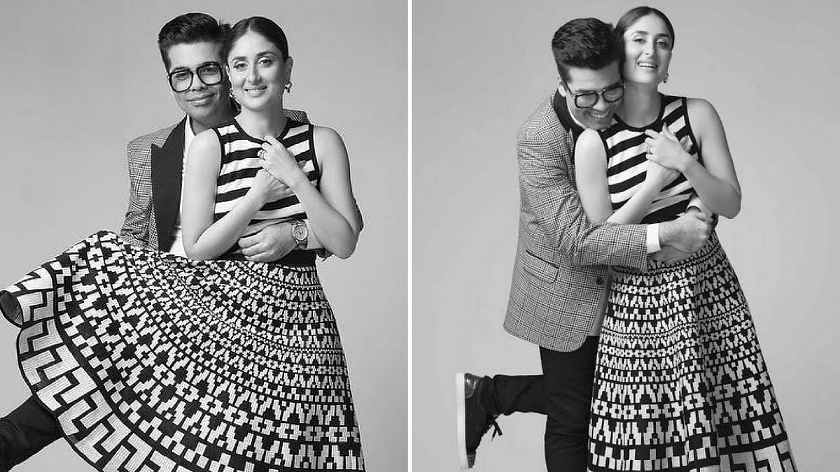 Kareena with Karan as they pose for <i>Bazaar India</i>. (Photo courtesy: <a href="https://twitter.com/karanjohar/status/572297844331159552">Twitter/KaranJohar</a>)