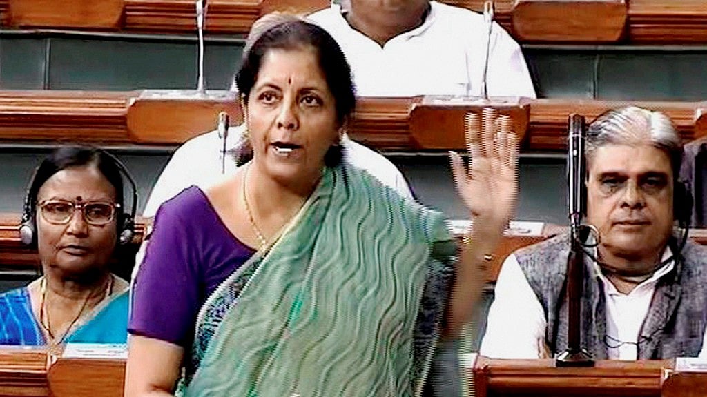 Finance Minister Nirmala Sitharaman speaks in the Lok Sabha.
