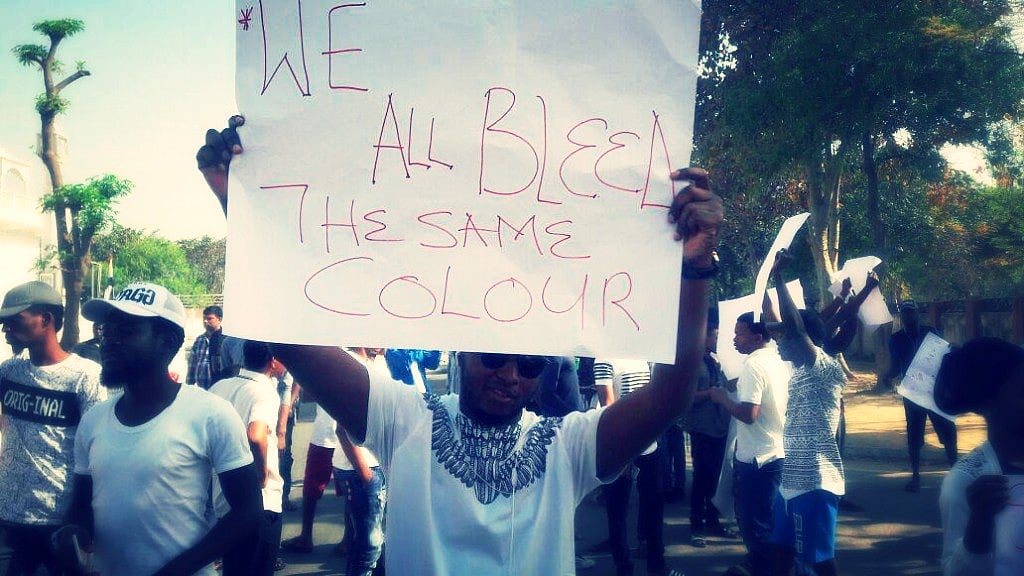 A protest by Nigerian students in Greater Noida against assaults on Africans. Image used for representational purpose. (Photo Courtesy: Facebook/Association of African Students in India)