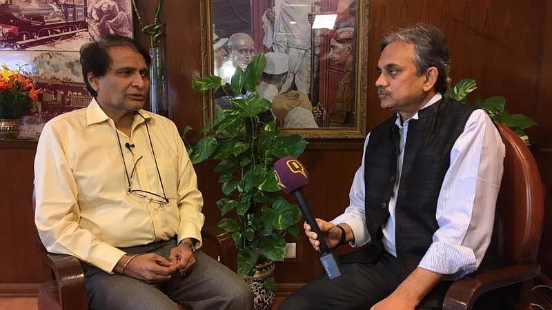 In an exclusive interview to<b> The Quint</b>, Railway Minister Suresh Prabhu said that most trains run late due to fog. (Photo: <b>The Quint</b>)