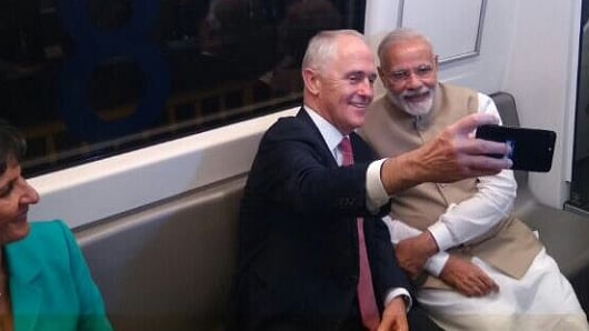 Malcom Turbull and Narendra Modi take a selfie inside Delhi Metro (Photo: ANI Screengrab)