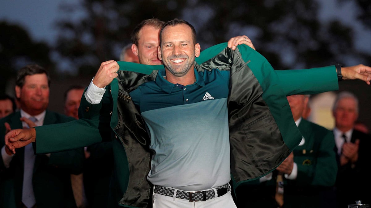Sergio Garcia of Spain is presented the green jacket by last year’s champion, Danny Willett of England, after Garcia won the 2017 Masters golf tournament in a playoff at Augusta National. (Photo: Reuters)