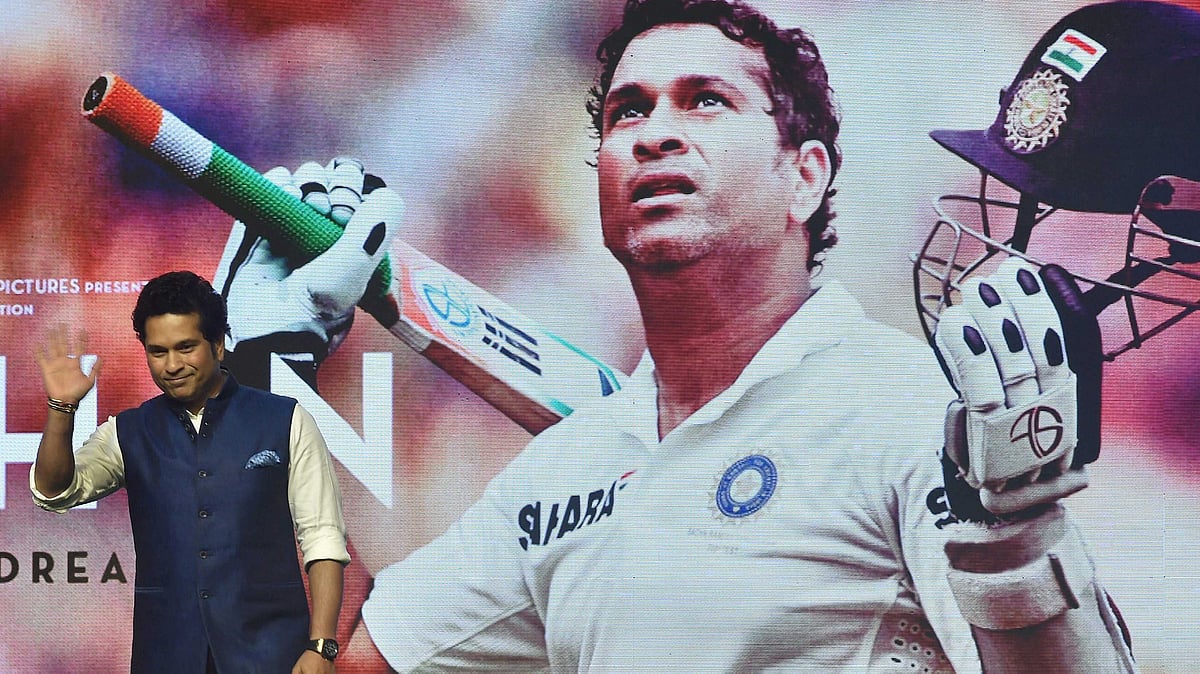 Former Indian Cricketer Sachin Tendulkar during his biographical Film ‘Sachin: A Billion Dreams’ song launch. (Photo: PTI)