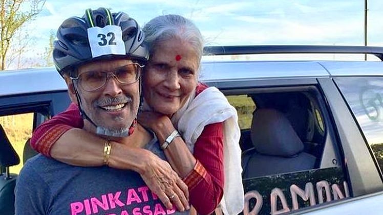 Milind Soman with his mother.