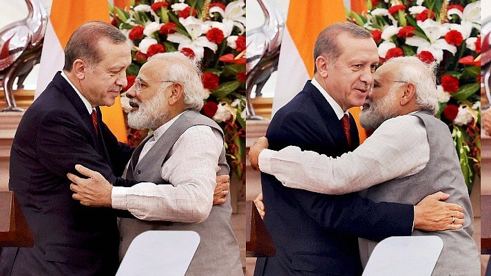 Erdogan’s tactless, in-your-face, shocker reduced the extended conversation the Indian Prime Minister had planned to have with the visitor. (Photo: PTI)