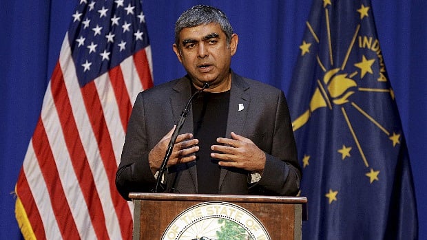 CEO of Infosys, Vishal Sikka, announces plan to increase local hiring in the US. (Photo Courtesy : PTI)