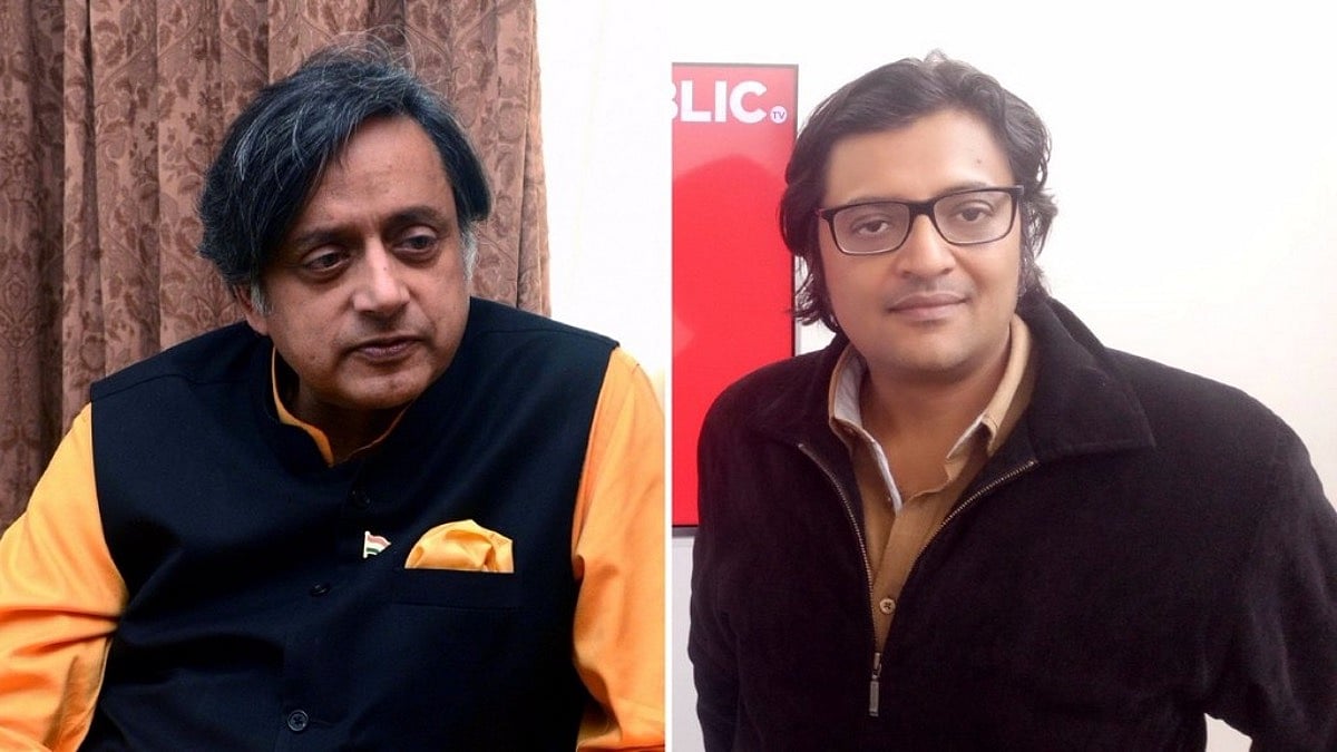Shashi Tharoor (left) and Arnab Goswami. (Photo altered by <b>The Quint</b>)