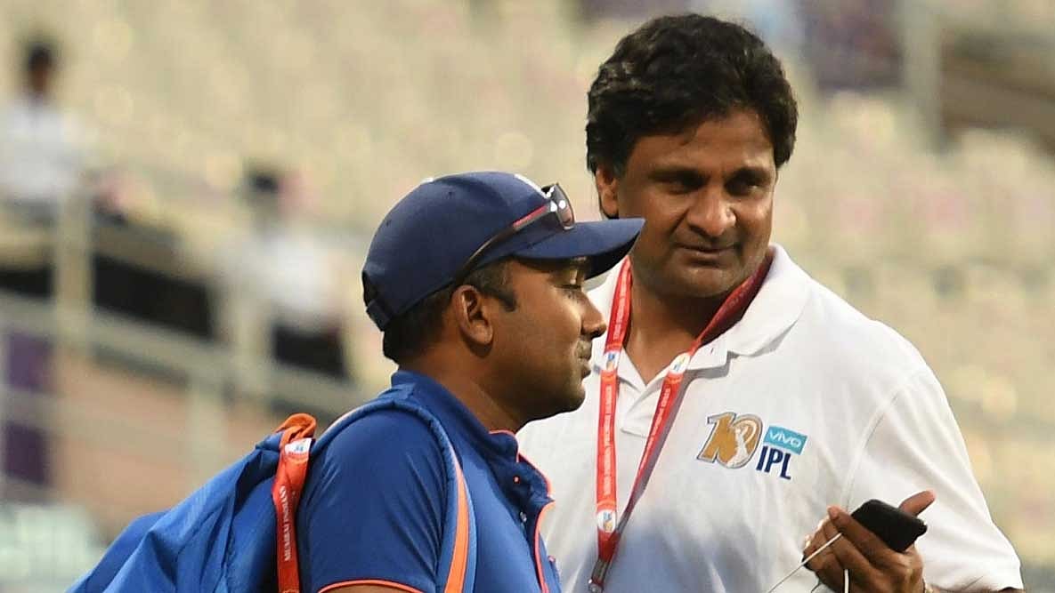 Javagal Srinath with Mumbai Indians coach Mahela Jayawardena. (Photo: IANS)