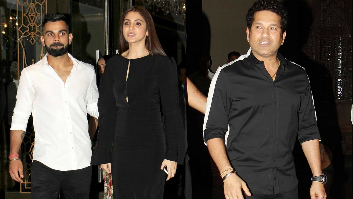 Virat Kohli, Anushka Sharma and Sachin Tendulkar at the party. (Photo: Yogen Shah)