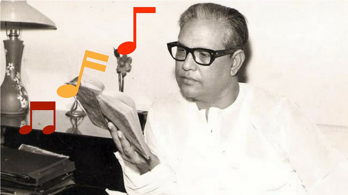 The one and only Majrooh Sultanpuri. (Photo courtesy: Twitter; modified by <b>The Quint</b>)