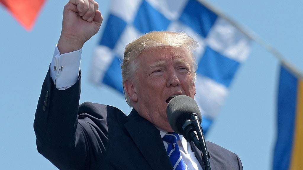 US President Donald Trump at a commencement speech.&nbsp;