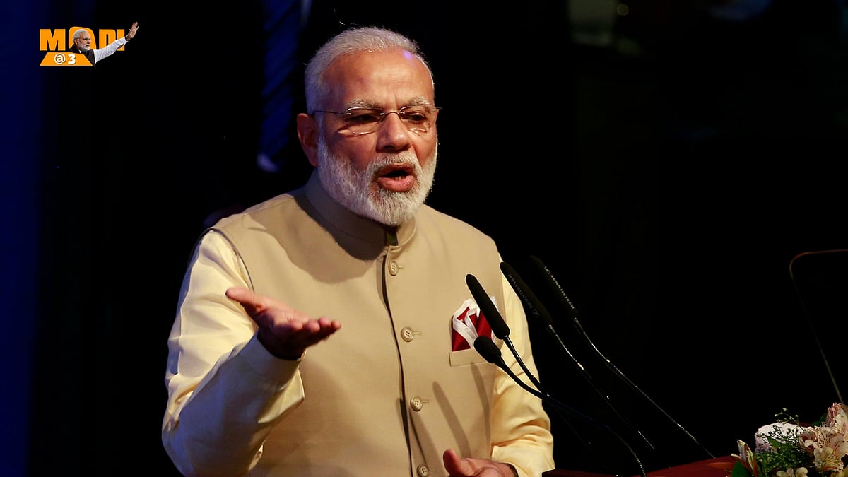 

PM kickstarts MODI Fest across 900 cities to mark three years of BJP government. (Photo: Altered by <b>The Quint</b>)