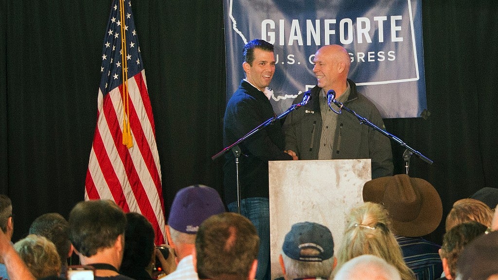Republican candidate Greg Gianforte (right) at a campaign for the Montana election. (Photo: AP)