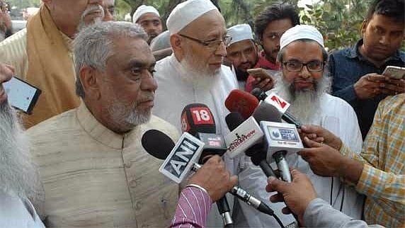 From Right to Left: Mahmood Madani, Mohammad Usman Mansurpuri, Professor Akhtrul Wasey address the press after the meeting. (Photo Courtesy: <a href="http://twocircles.net/2017may09/409181.html">Two Circles blog</a>)